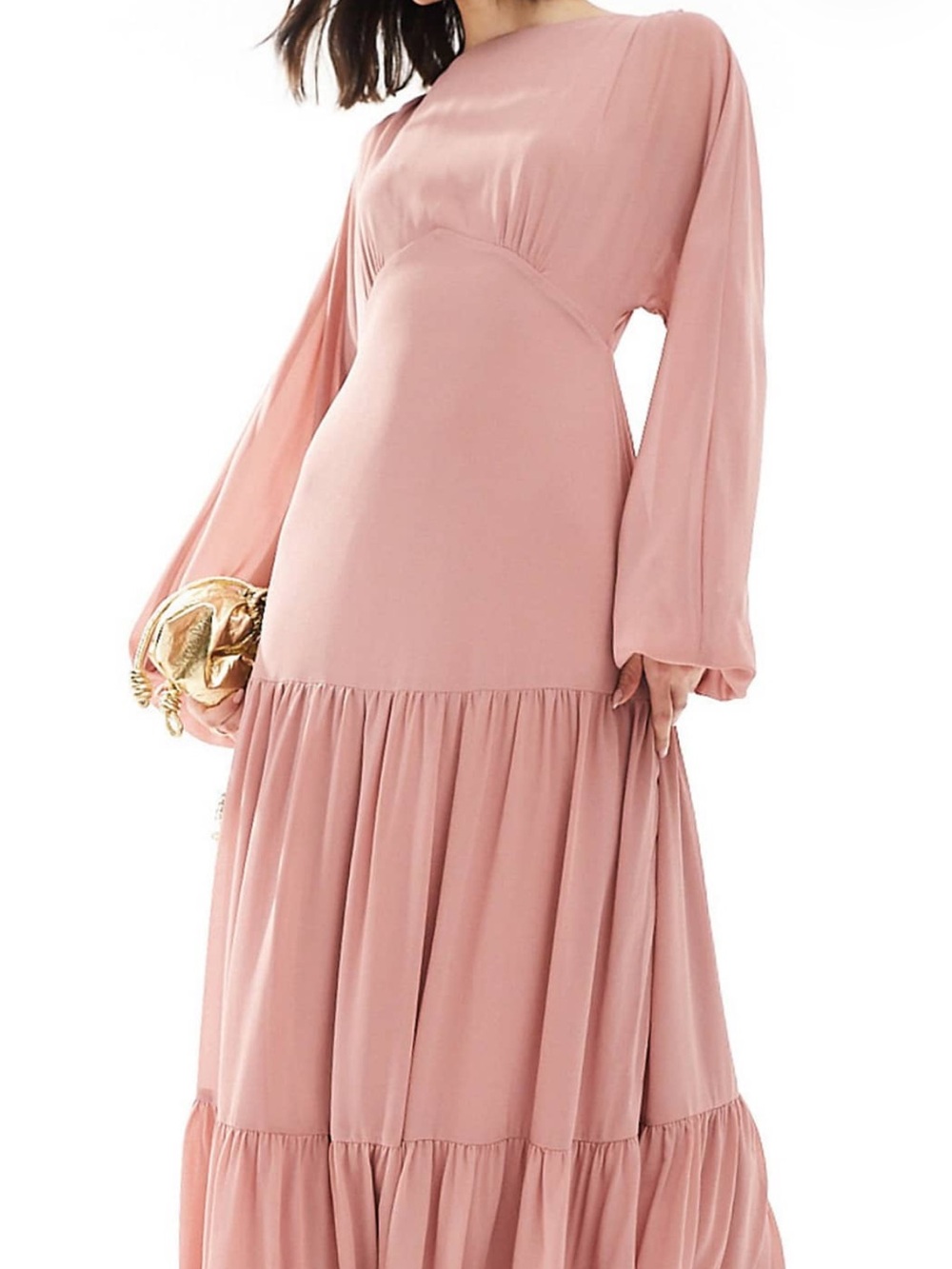 TFNC Blush Pink Long Sleeve Tiered Maxi Dress
